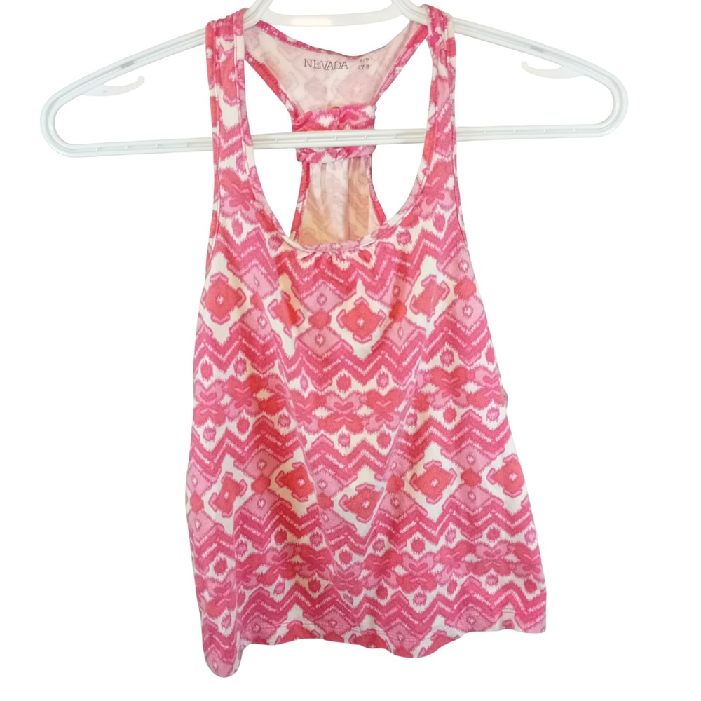 Y2K Nevada Kids Girl Tank Top Racerback Knot Ikat Print Barbiecore Kidcore S 7/8